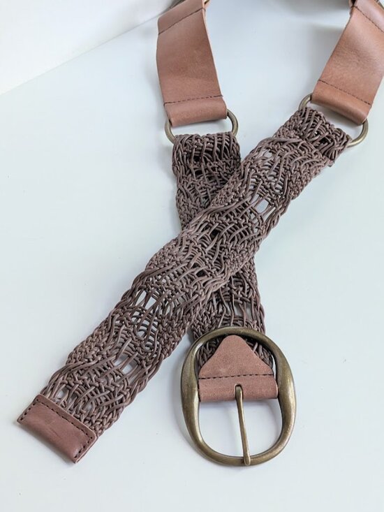 Cabi Wide Waist Belt Womens Size Large Brown Genuine Leather Woven Braided Boho main image 6